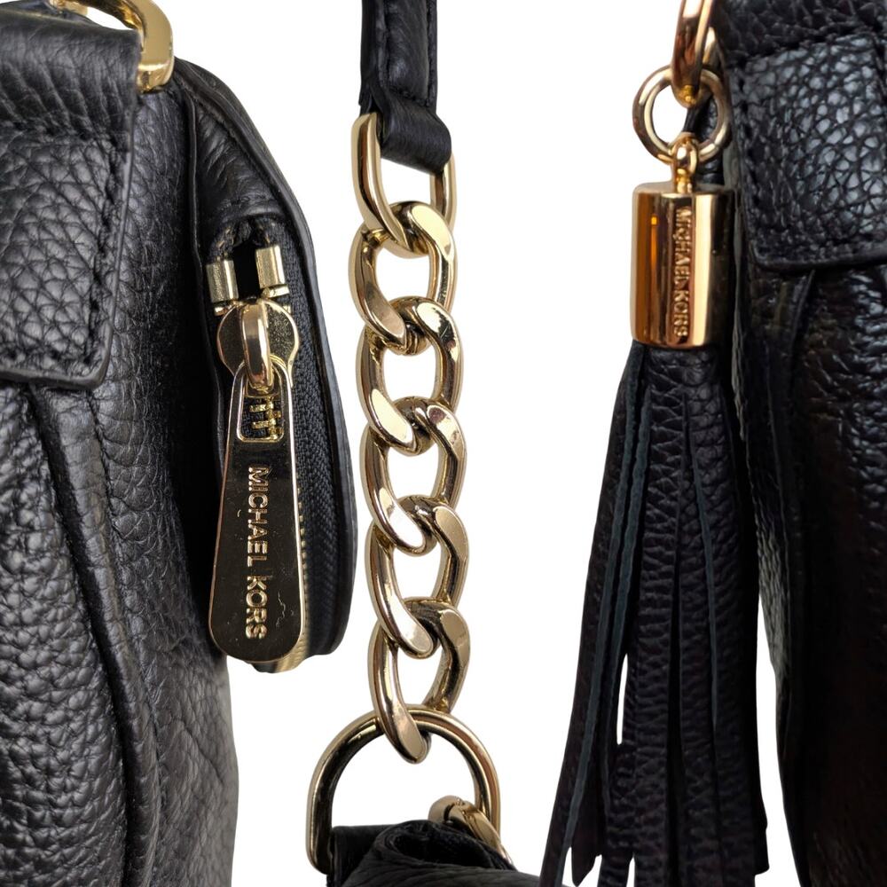 Michael Kors Acorn Shoulder Bag Black Pebbled Leather Gold Chain Link Tassel - Picture 5 of 12